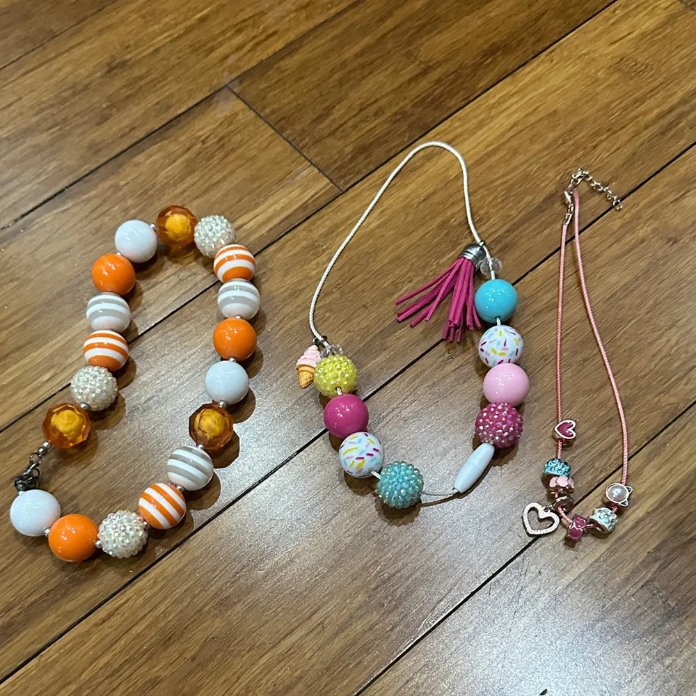 Vibrant Kids Beaded Necklace Set with Pink and Orange Accents